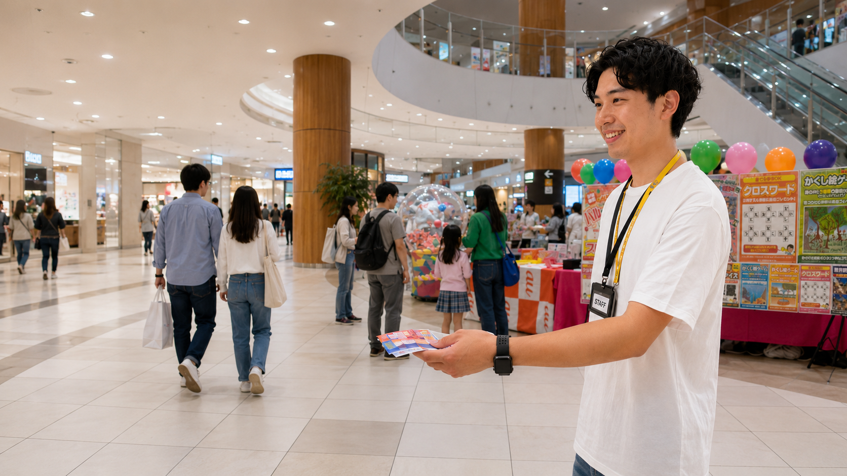 商業施設のイベント会場でチラシを配るField Salesスタッフ
